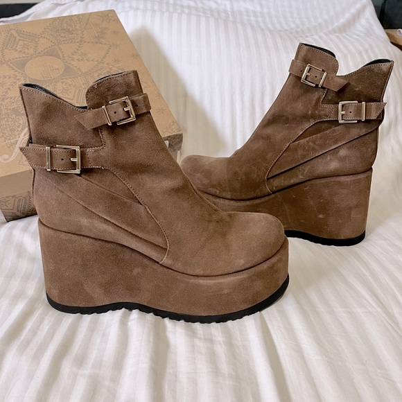 NWT Free People Sabrina Platform Suede Leather Ankle Boot Brown size 10 - Picture 7 of 14